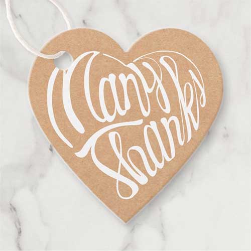 heart shaped Many thanks as calligraphy craft-paper tag