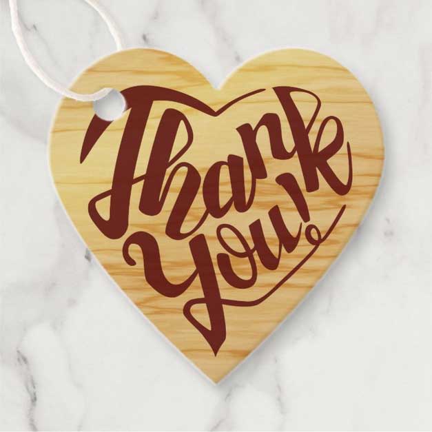 Heart shaped thank you as calligraphy favor tag