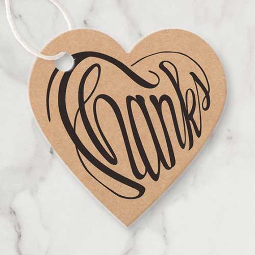 heart shaped thanks as calligraphy craft-paper tag