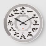 Japanese brushed kanji numeral with double rounds as white face wall clock